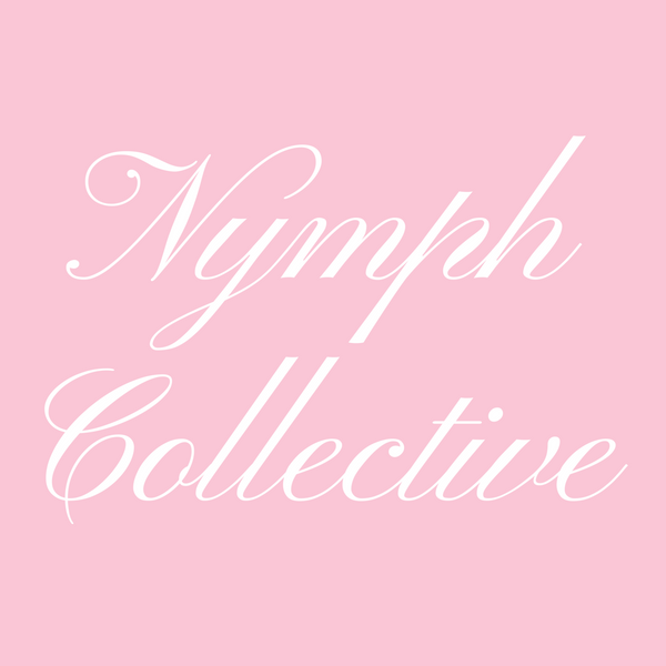 Pink background with 'Nymph Collective' text in white cursive font